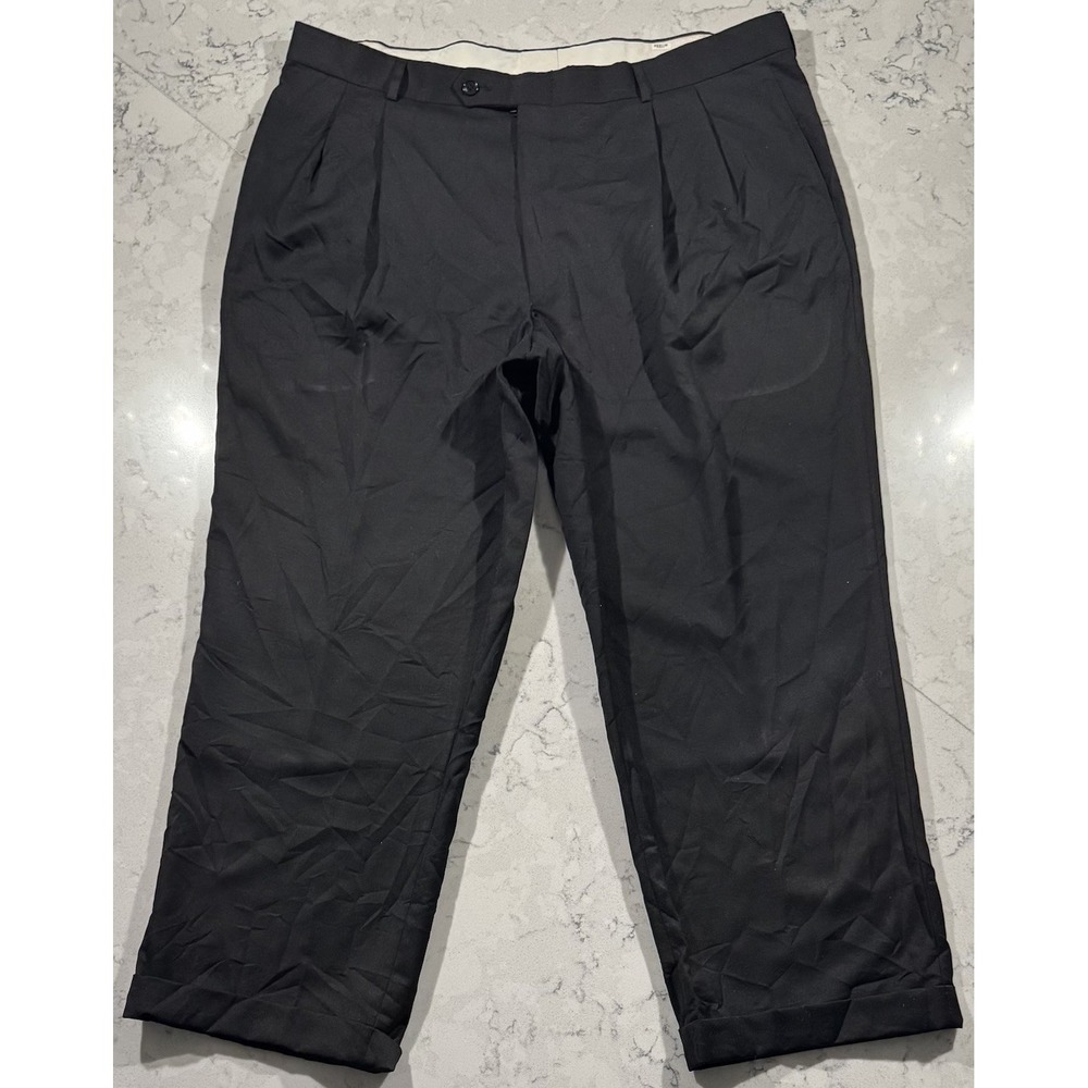 Jones New York Dress Pant Mens 40x26.5 Black Wool Pleated Cuffed Trousers